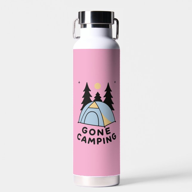 Gone Camping Retro Tent Night Forest Funny Camping Water Bottle (Front)