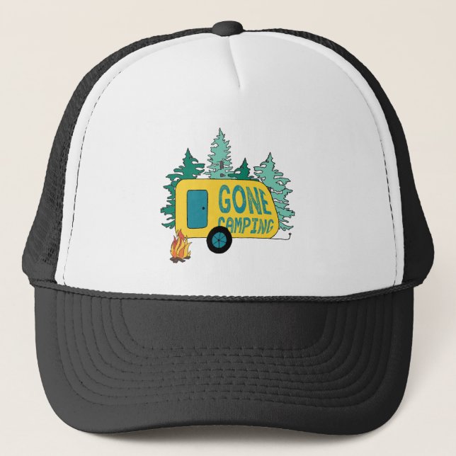 Gone Camping Summer Camp Clipart Happy Trails Camp Trucker Hat (Front)