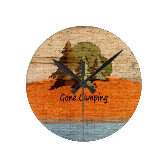 Gone Camping Wood Look Nature Lovers Round Clock