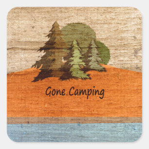 Gone Camping Wood Look Nature Lovers Square Sticker
