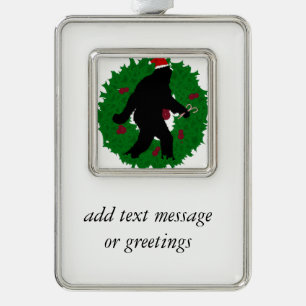 Gone Christmas Squatchin' With a Wreath Silver Plated Framed Ornament