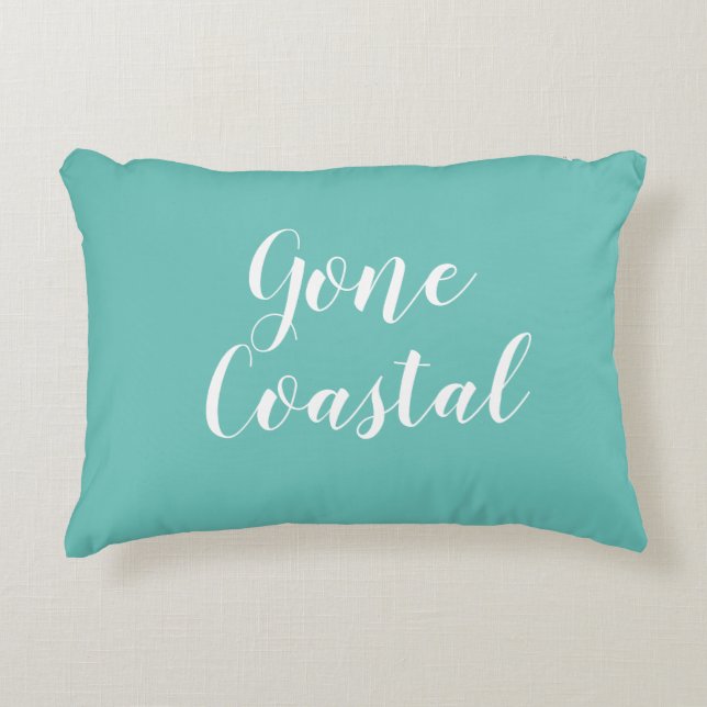 Gone Coastal Beach Turquoise Script Accent Pillow (Front)
