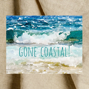 Gone Coastal New Home Wave On Beach Watercolor Announcement Postcard