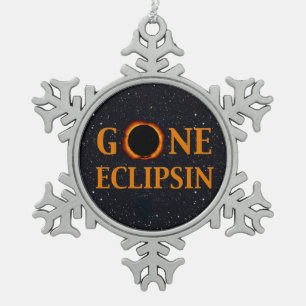 GONE ECLIPSIN Solar Eclipse Snowflake Pewter Christmas Ornament