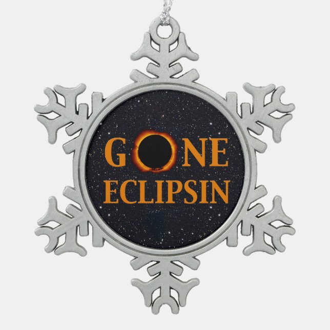 GONE ECLIPSIN Solar Eclipse Snowflake Pewter Christmas Ornament (Front)