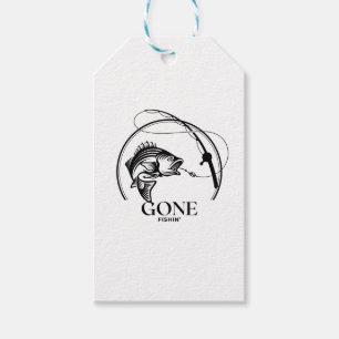 Gone Fishin' Black And White Gift Tags