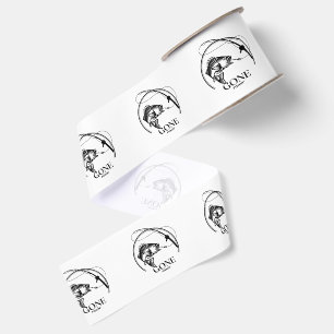 Gone Fishin'   Black And White  Grosgrain Ribbon