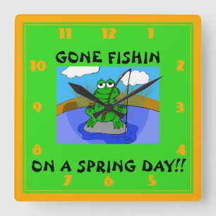 GONE FISHIN!!! SQUARE WALL CLOCK