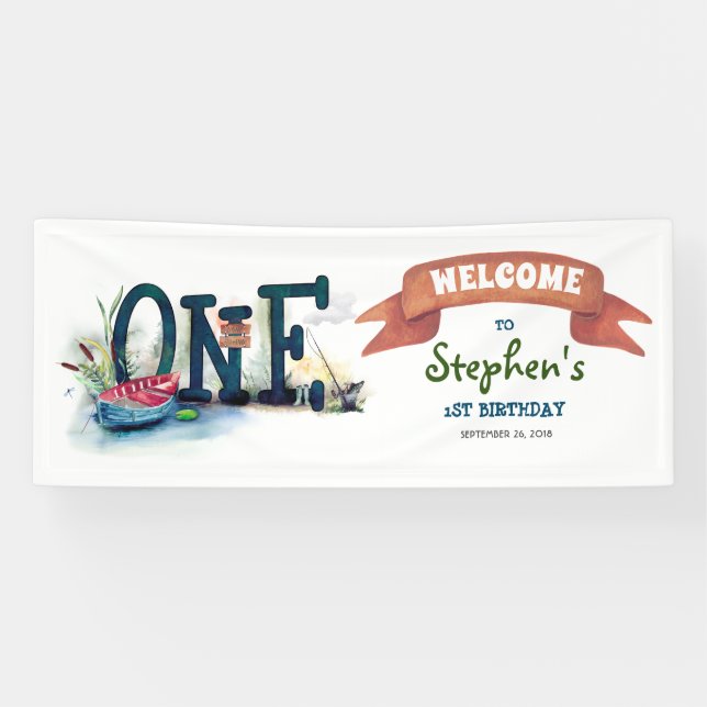 Gone Fishing 1st Birthday Party Banner (Horizontal)