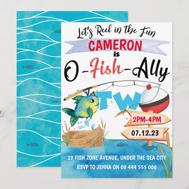 Gone Fishing 2nd Birthday Invitation O-Fish-Ally 2 (Front/Back)