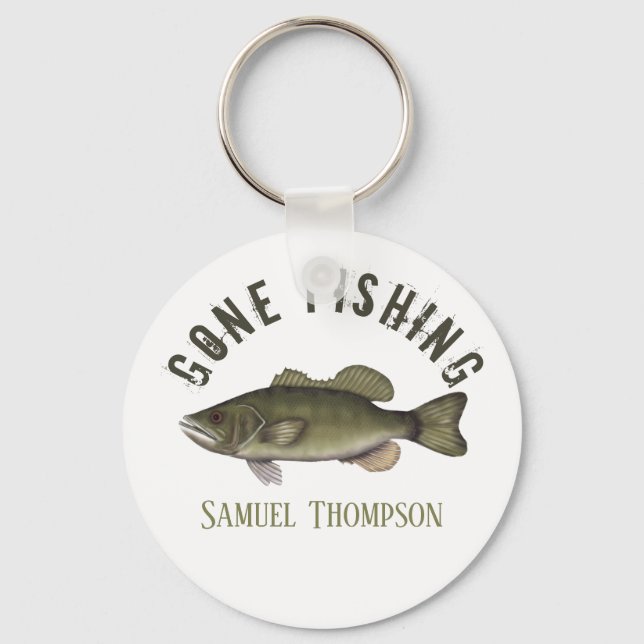 Gone Fishing Bass Fish Modern Fisherman Coffee Cof Key Ring (Front)