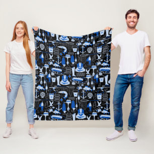 Gone Fishing Blue Pattern Fleece Blanket