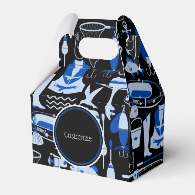 Gone Fishing Blue Pattern  Gable Favour Box (Front Side)