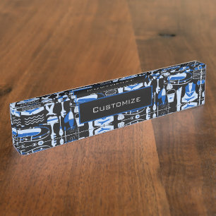 Gone Fishing Blue Pattern Nameplate