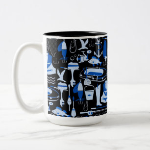 Gone Fishing Blue Pattern Two-Tone Coffee Mug