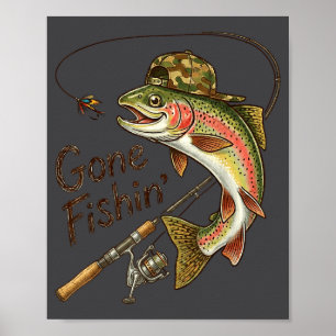 Gone Fishing Camouflage Trout Fish Vintage Fishing Poster
