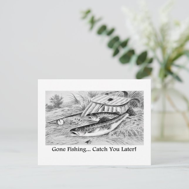 Gone Fishing Catch You Later popular design Postcard (Standing Front)