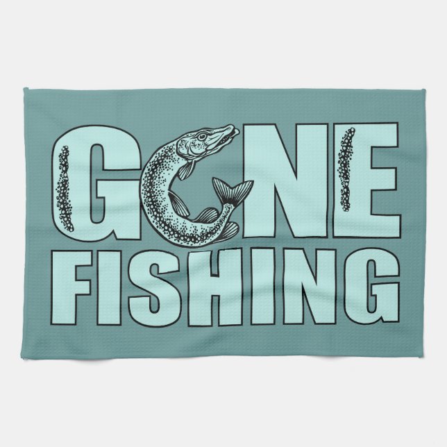 GONE FISHING custom kitchen towel (Horizontal)