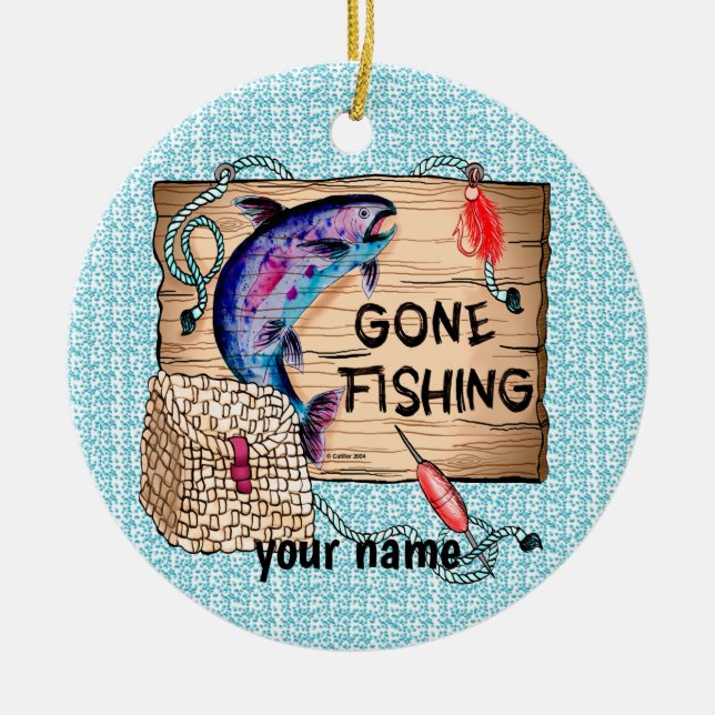 Gone Fishing custom name ornament (Front)