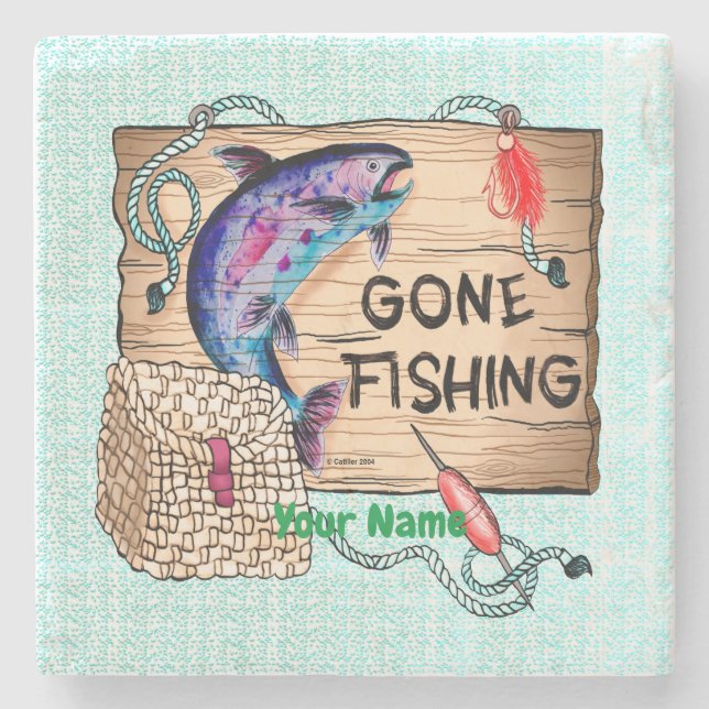 Gone Fishing  custom  Stone Coaster (Front)