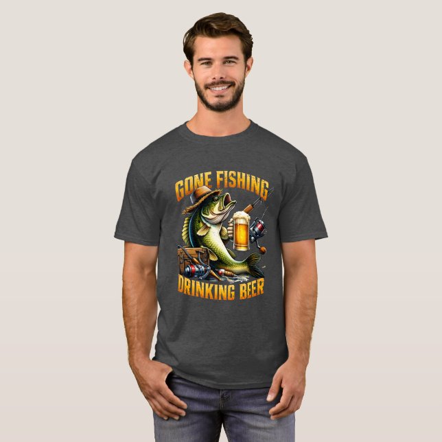 Gone Fishing Drinking Beer T-Shirt (Front Full)