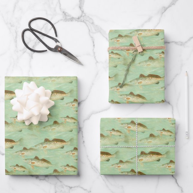 Gone Fishing Fish Pattern Fisherman Sports Wrapping Paper Sheet (Front)