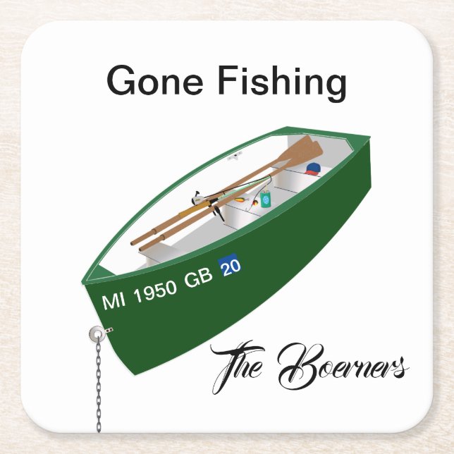 Gone Fishing Fisherman Fishing Camp Boat Paper Square Paper Coaster (Front)