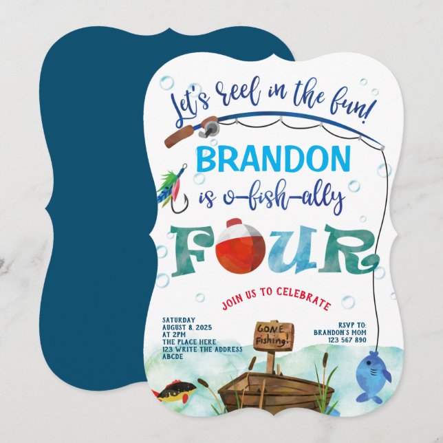 Gone Fishing fourth birthday little fisherman Invitation (Front/Back)