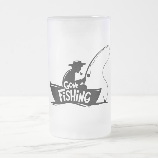 Gone Fishing  Frosted Glass Beer Mug (Center)