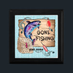 Gone Fishing Gift Box<br><div class="desc">Gone Fishing gift box, Fishing apparel, Fisherman t-shirts, Fishing gifts by ArtMuvz Illustration. Rustic Gone Fishing t-shirt for sailors, fishermen. Fishing Dad apparel, nautical christmas gifts, fishing t-shirt, gifts and sailor apparel.To personalise click on "personalise this template" then edit the fields provided for your custom gift. You can add your...</div>