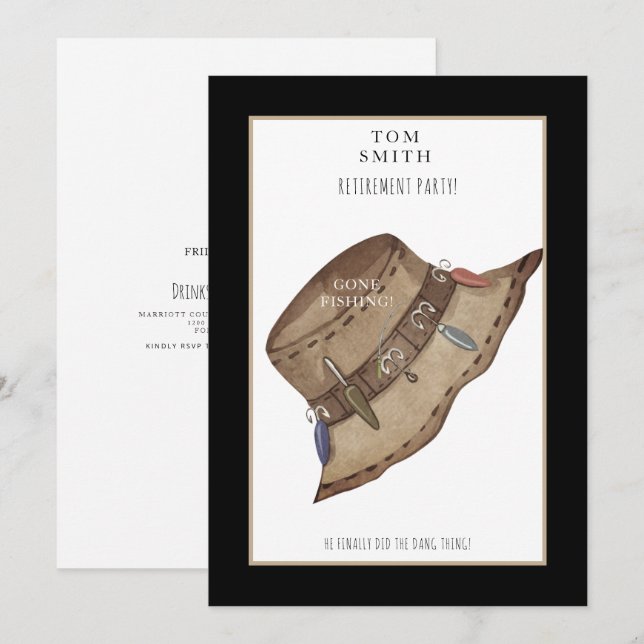 Gone Fishing Hat Retirement Party Invitation (Front/Back)