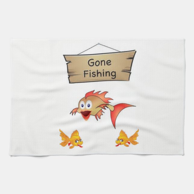 gone fishing kitchen hand towel (Horizontal)