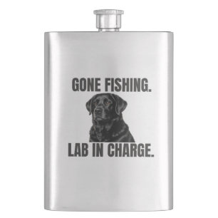 Gone Fishing. Lab in Charge. Black Lab Stainless Hip Flask