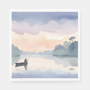 Gone Fishing Lake Airy Watercolor Painting Napkin