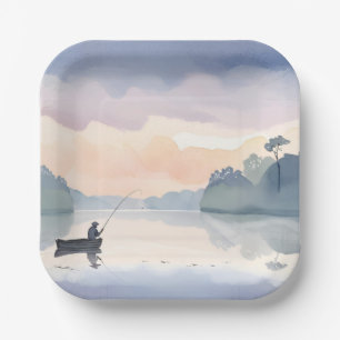 Gone Fishing   Lake Airy Watercolor Painting Paper Plate
