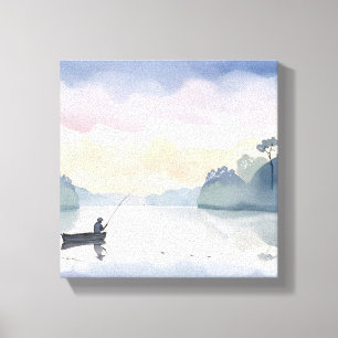 Gone Fishing Lake Airy Watercolor Peaceful Canvas Print