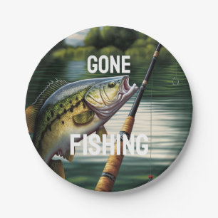 Gone Fishing Man Cave Lake House Bass Fish Paper Plate