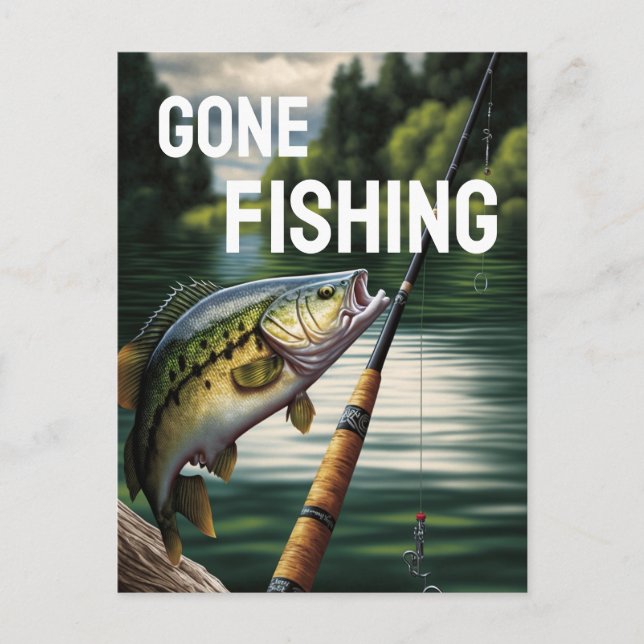 Gone Fishing Man Cave Lake House Bass Fish Postcard (Front)