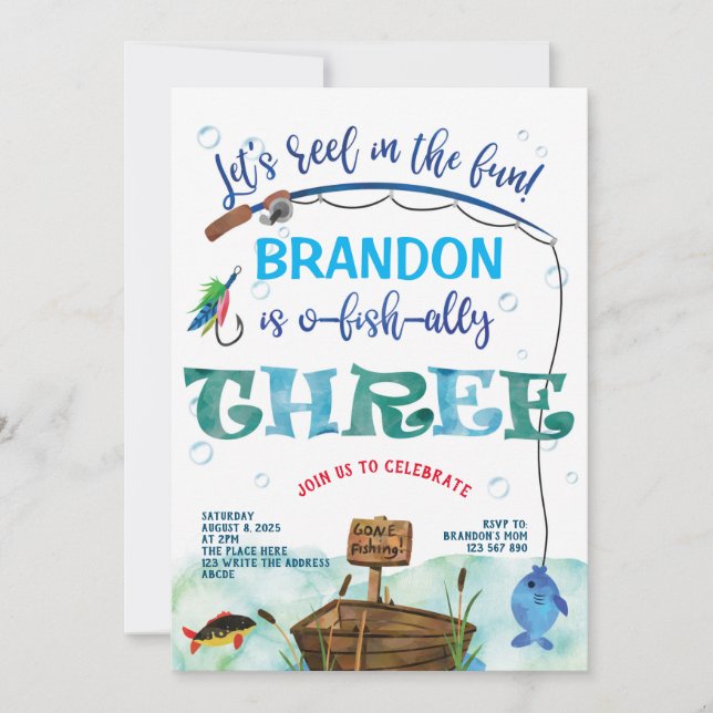Gone Fishing, O-fish-ally, 3rd birthday fishing  Invitation (Front)
