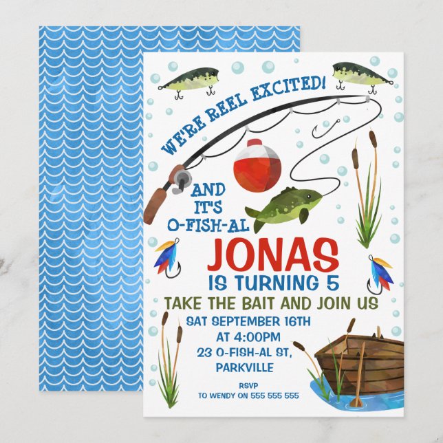 Gone fishing Or Fishing themed Birthday Invitation (Front/Back)