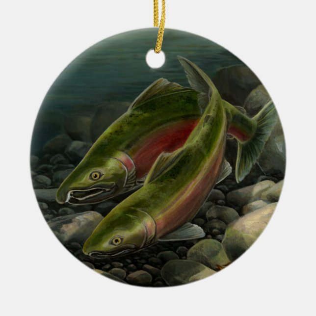 Gone Fishing Ornament Personalised Salmon Gift (Front)