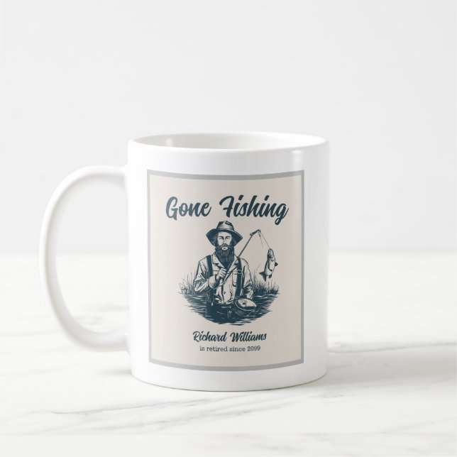 Gone Fishing Retired Fisherman Vintage Gift Coffee Mug (Left)