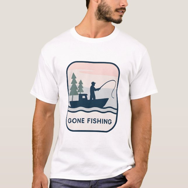Gone Fishing – Retro Boat Silhouette Design T-Shirt (Front)