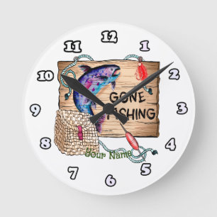 Gone Fishing Round Clock