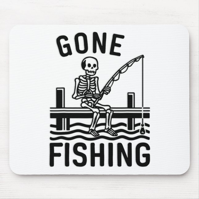 Gone Fishing Skeleton Funny Halloween Fishing 1  Mouse Mat (Front)