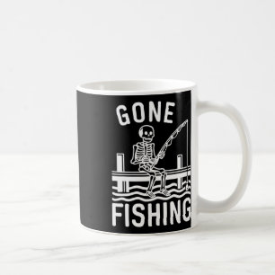 Gone Fishing Skeleton Funny Halloween Fishing Coffee Mug