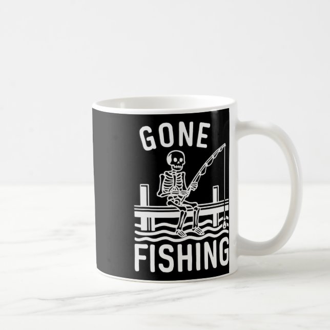 Gone Fishing Skeleton Funny Halloween Fishing  Coffee Mug (Right)
