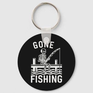 Gone Fishing Skeleton Funny Halloween Fishing Key Ring