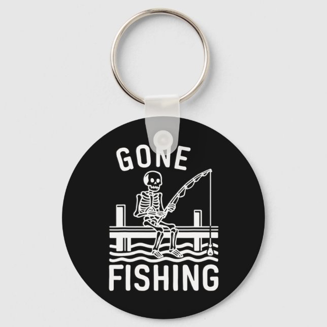 Gone Fishing Skeleton Funny Halloween Fishing  Key Ring (Front)