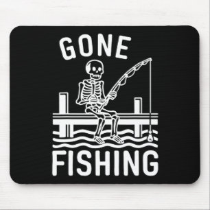 Gone Fishing Skeleton Funny Halloween Fishing Mouse Mat
